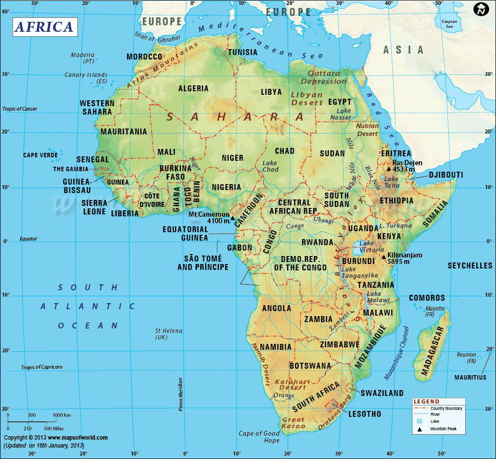 Map of Africa showing capital of Africa