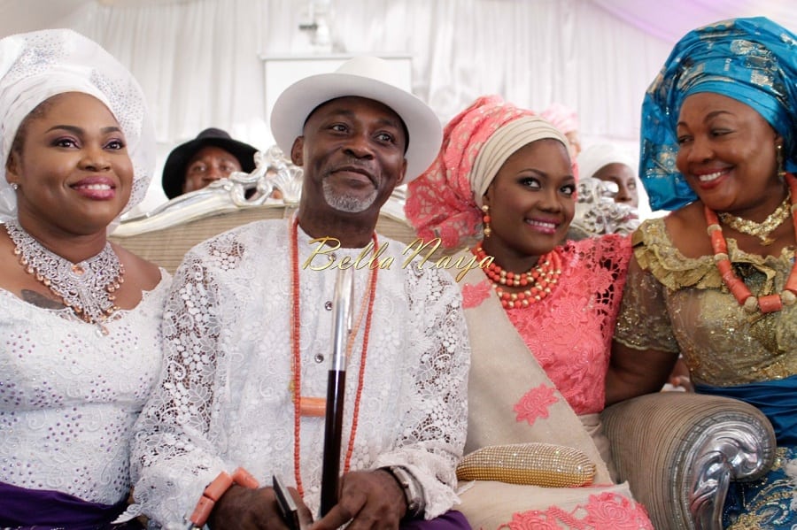 Richard Mofe Damijo and his wife Jumobi wearing white on son wedding day