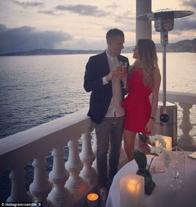 Morgan Schneiderlin and Camille Sold toasting to the their engagement 