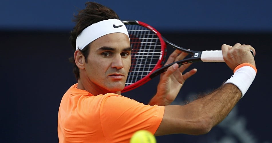 Roger Federer in action against Borna Coric