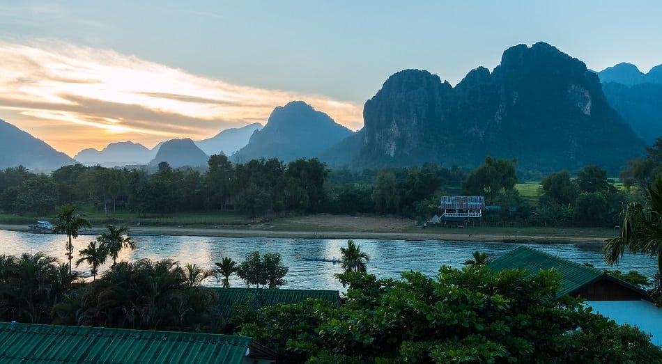 Sunset at Song river Vang Vieng Laos