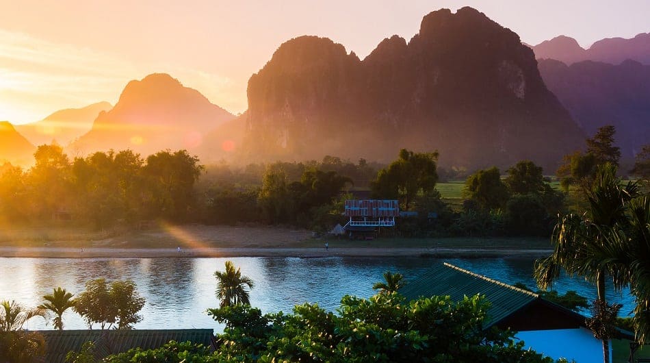 Sunset at Song river Vang Vieng